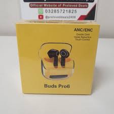 Buds Pro 6 ANC/ENC Wireless Bluetooth Earbuds with Touch Control – White